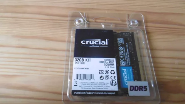 Crucial 32GB Kit (2x16GB) DDR5-4800 CL40 SO-DIMM Arbeitsspeicher