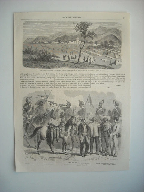 Gravure 1864. Expedition Du Mexique. Armee Mexicaine ; Carabinier. Lanciers Irre
