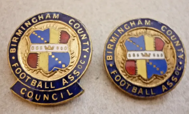 Two Vintage Enamel Badges Birmingham County Football Association & Council