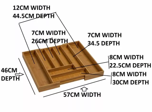 Organizador de cajón extensible de cubiertos de madera bambú bandeja de almacenamiento 2 tamaños 3