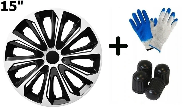 15" STRONG DUOCOLOR BLACK  WHITE wheel TRIMS car covers HUB CAPS set of 4 | 3605