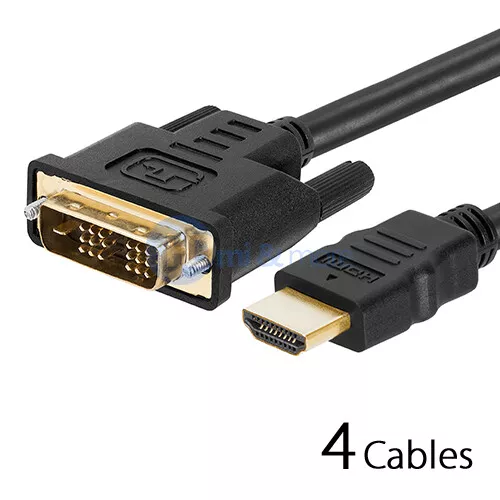 4x For HDTV HD 6FT Gold 18+1 DVI-D Male to Male HDMI Cable 6 FT