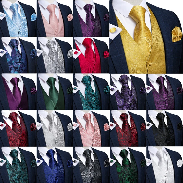 Dibangu Mens Yellow Paisley Vest Suit Waistcoat Hanky Cufflinks Tie Set Wedding