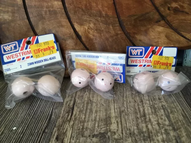 Vintage Doll Head Wood Bead Westrim Crafts 1" Making Supplies Wooden Face Lot 3