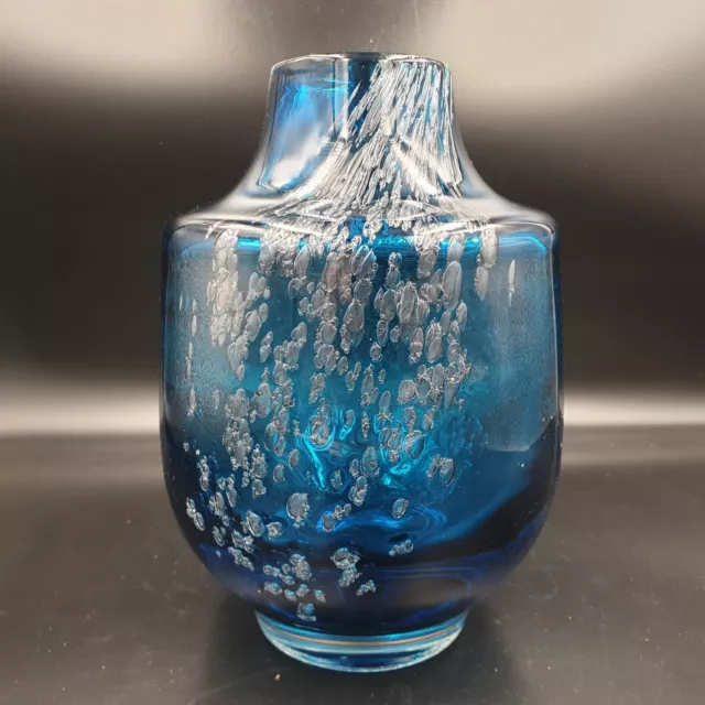 Beau Vase Verre Bleu Epais A Inclusions De Bulles 1960/70 Murano ? Loffelhardt ?