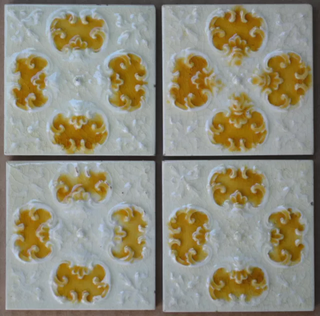 England Antique Art Nouveau Majolica 4-Set Tile C1900
