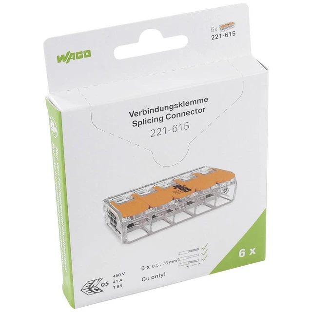 Borne de raccordement WAGO 221-615 flexible: 0.5-6 mm² rigide: 0.5-6 mm² Nombre