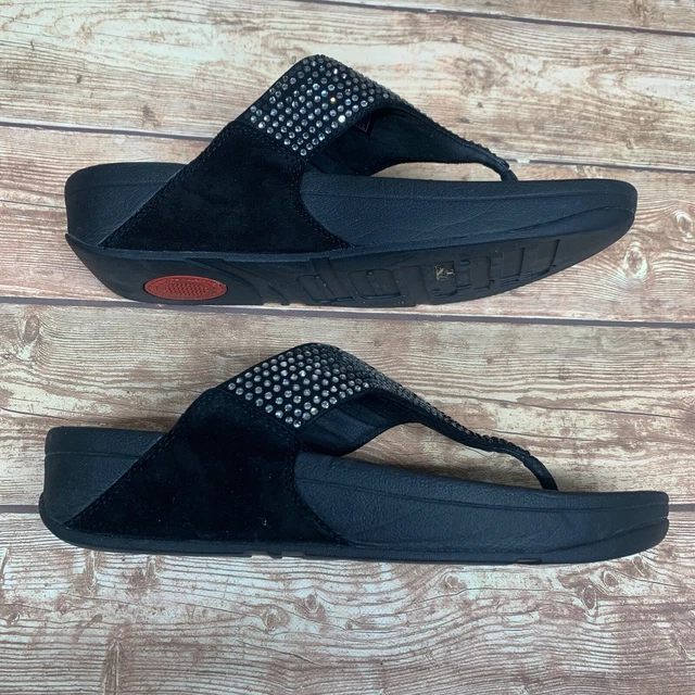 Fit Flop Women’s Size US 9 Style 302-001 Black Suede Rhinestones Thong Sandals 2