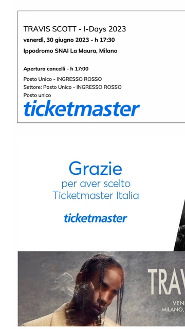 Biglietto Travis Scott - 30/06/2023 - Ippodromo SNAI Milano - Posto Unico ROSSO