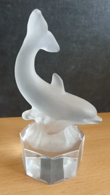 Vintage Goebel Frosted Glass Crystal Paperweight - Dolphin