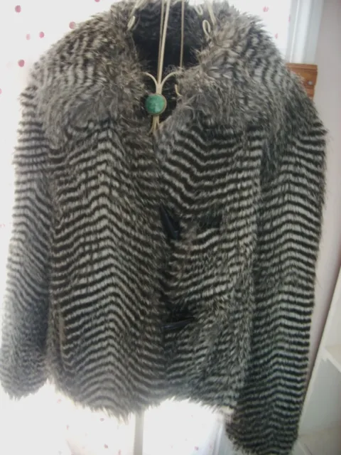 RACHEL ZOE WOMEN’S Zebra Print Faux Fur Toggle Close Coat Jacket Size ...