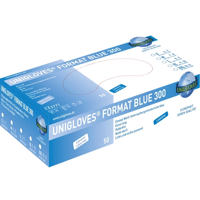 Guantes Unigloves Format 3000 azules nitrilo, sin polvo, estériles, talla XL