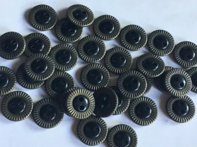 CLEARANCE 100 Metal Surround / Black Centre 14mm  2 Hole GQ Buttons (C35)