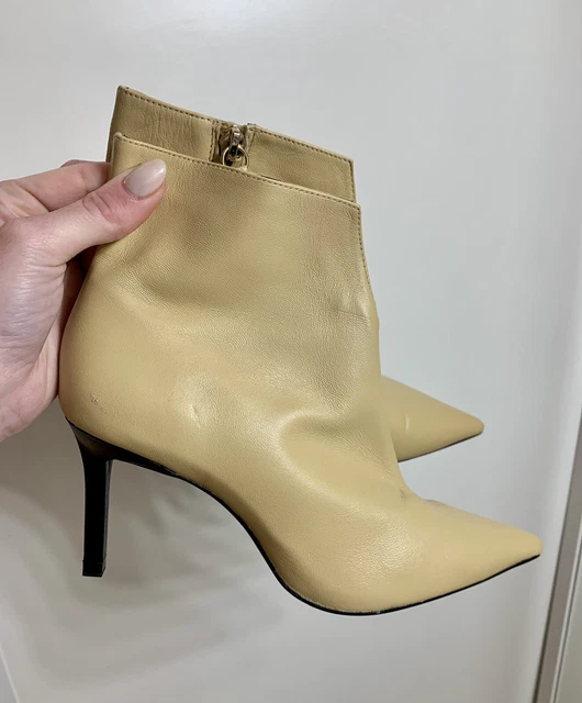 ZARA STIVALETTI TRONCHETTI Tacco Spillo Vera Pelle Beige Nude 36
