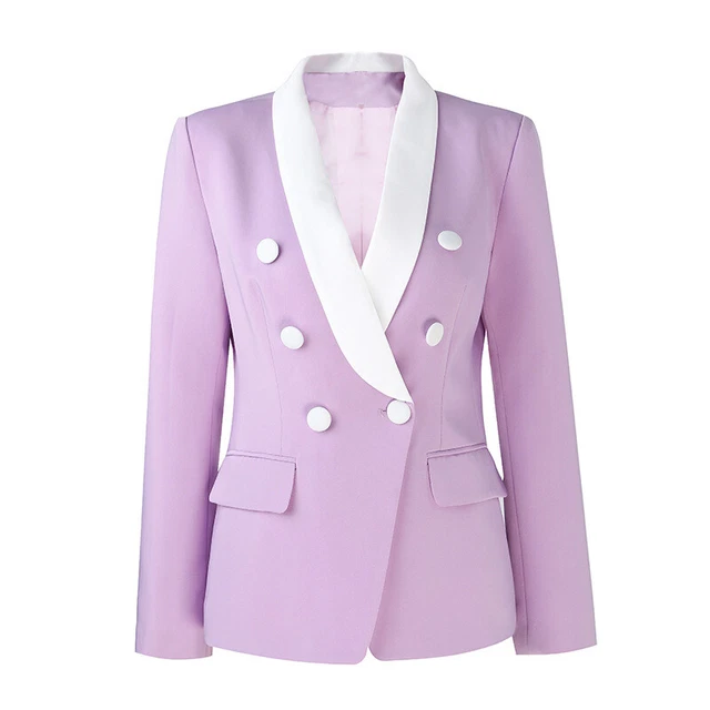 Donna Design Ispirato Scialle Bianco Colletto Aderente Giacca Cappotto Viola