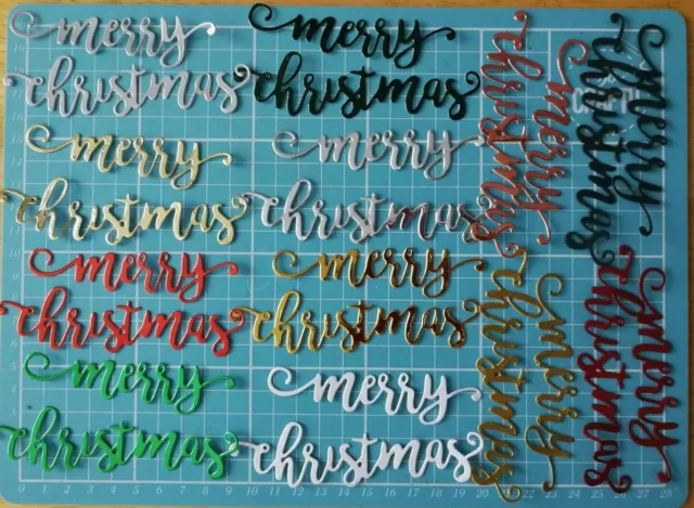 12 Large Die Cut Merry Christmas Words Silver,Gold,Red,Green,White,etc,Toppers