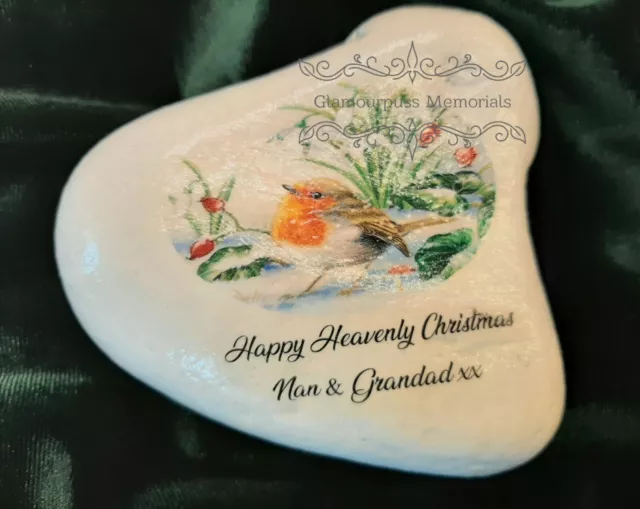 Personalised Christmas Robin Decorative Stone Grave Ornament Memorial Garden