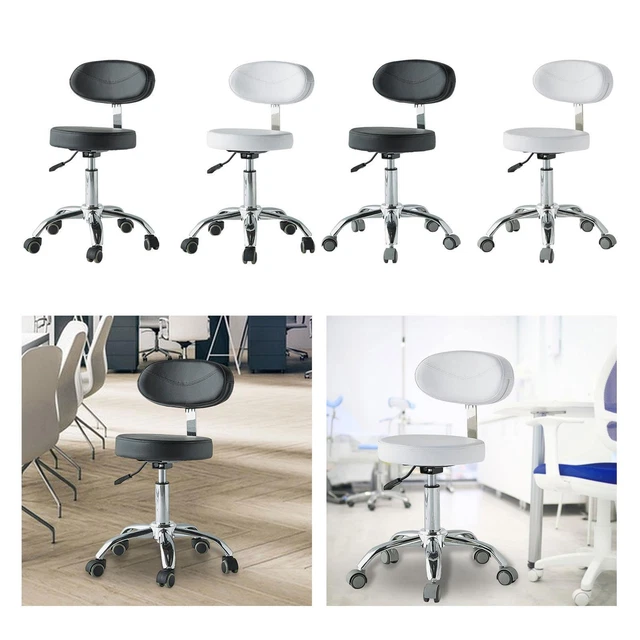 Sgabello Girevole Con Ruote | Altezza Regolabile 43,5-59cm | Sedile In Pelle PU 33cm | Bianco Per Estetica E Massaggio