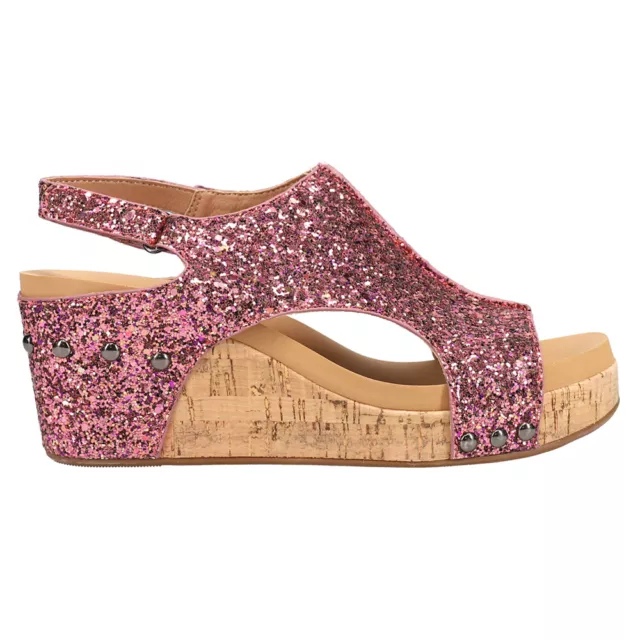 Corkys Carley Glitter Wedge  Womens Pink Casual Sandals 30-5316-MBGL