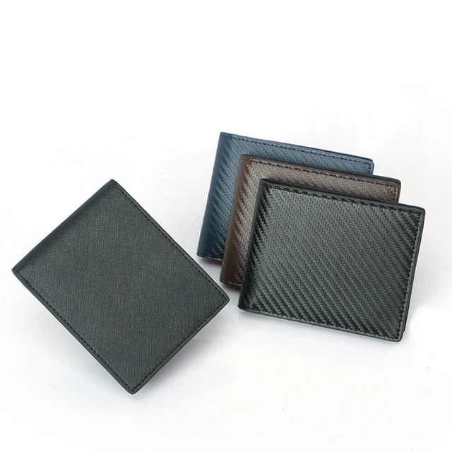 RFID Blocking Men's Carbon Fiber Leather Bifold Credit Card ID Holder Wallet