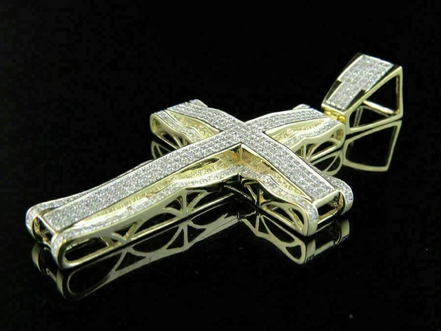 2.50Ct Round Cut Pave Diamond Cross Pendant Charm Mens 14K Yellow Gold Over