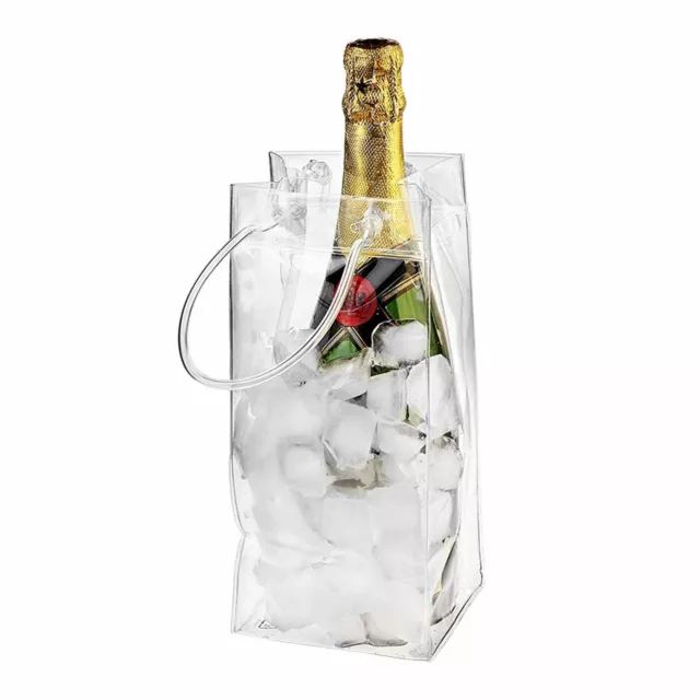 Clear PVC Ice Bag Carrier Bottle Wine Cooler/Chiller Travel Party Ice Bucket