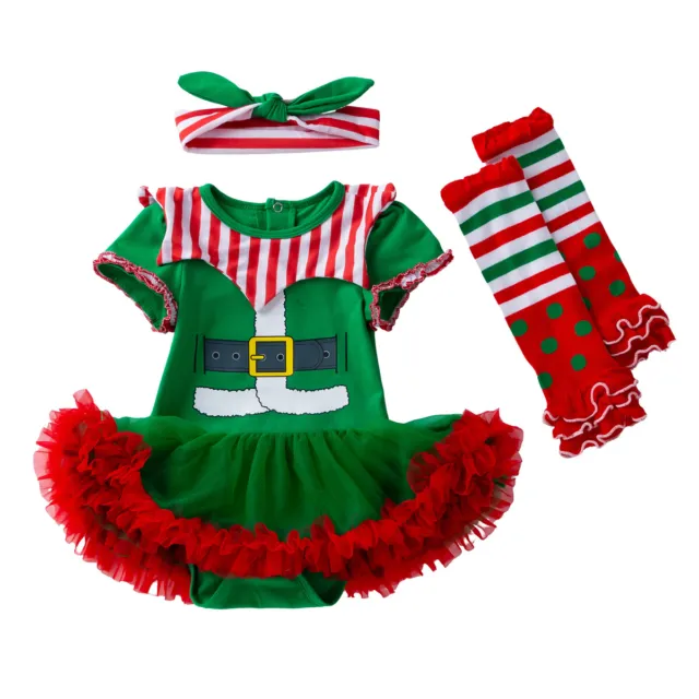 Infant Baby Girls First Christmas Costume Tutu Dress Set Xmas Party Romper Dress 2