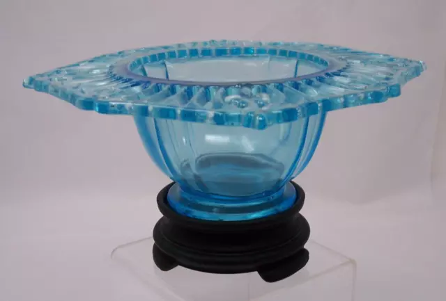 Tiffin Unusual Lace Edge Bowl Blue Unique pattern 310 w/ Black Stand