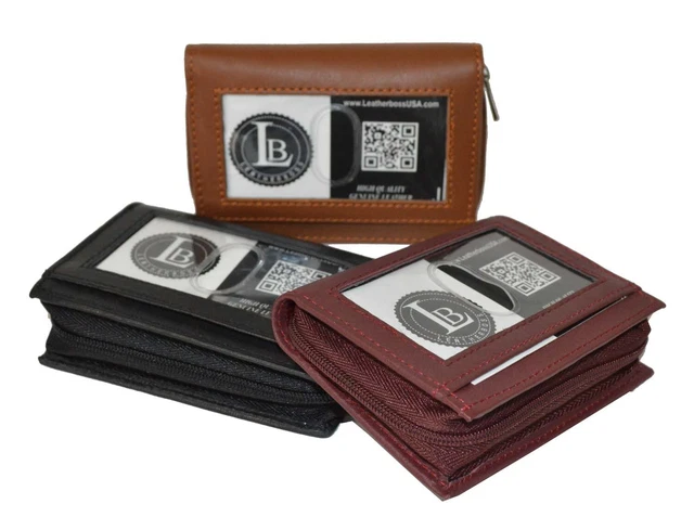 Linno RFID 20 Emplacements Pour Cartes De Crédit Porte-cartes En Cuir Véritable Pour Homme Ou Femme Portefeuille Accordéon Avec Fermeture éclair, Rose Rouge, Minimaliste