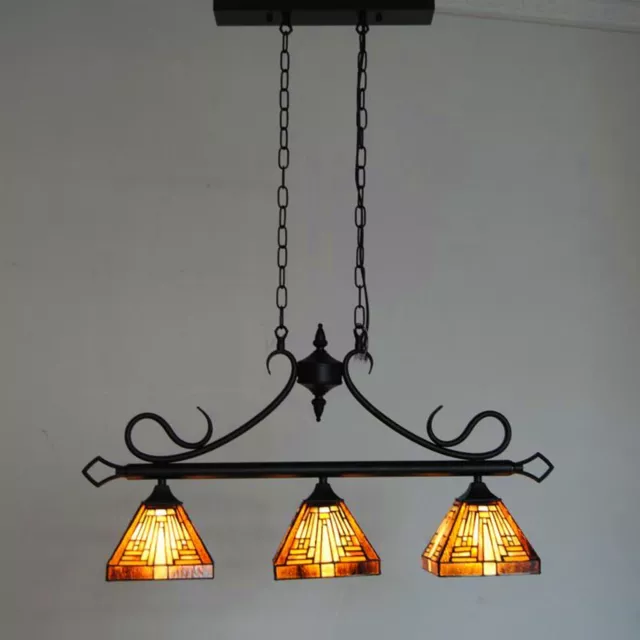 Tiffany Chandelier 3-Lights Hanging Light Fixture Hand-made Stained Glass Lamps