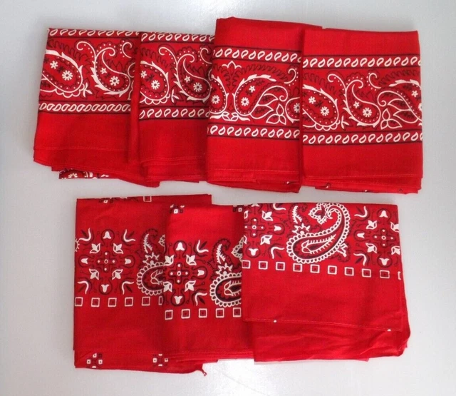 Vintage Lot of 7 Bandanas Paris Made in USA Red Paisley Handkerchiefs Face Scarf