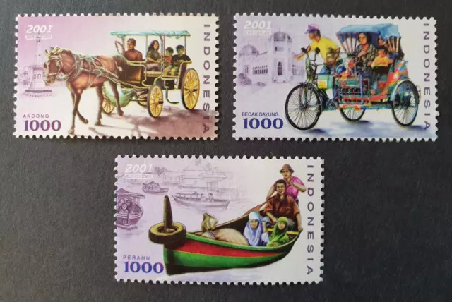 2001 Indonesia Indonesië Asia Set Traditional Transport Vf Mnh