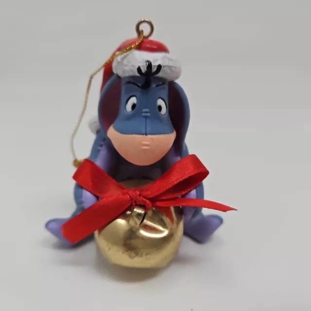 Disney Winnie The Pooh Eeyore Jingle Bell Red Bow Christmas Ornament 3"