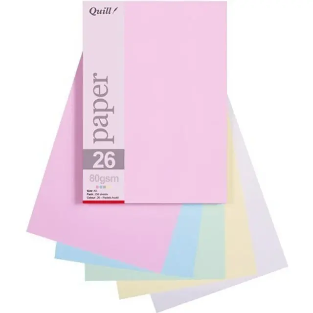 NEW Quill Coloured A5 Copy Paper 80GSM Pastel Colours Assorted Pack 250 Sheets