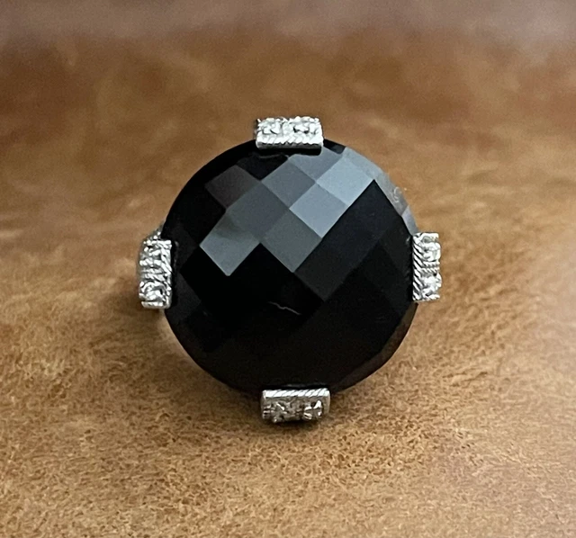 NWOT Authentic Judith Ripka 925 Sterling Black Onyx Doublet Diamonique Ring 5.25
