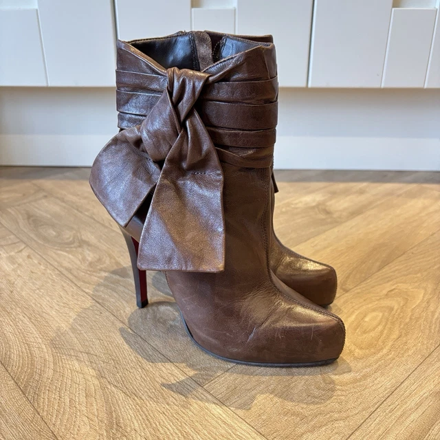 FAITH BROWN LEATHER Ankle Boots | Bow Detail | UK 4 | Red Sole Y2K £52. ...