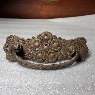 19th Century Ornate Victorian Tin Repousse Drop Bail Drawer Pull 3" Center