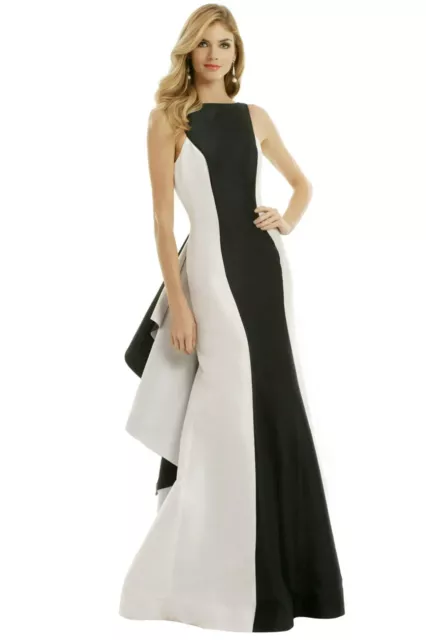 ML Monique Lhuillier  Black White Colorblock Right On Key Sleeveless Gown $698 6