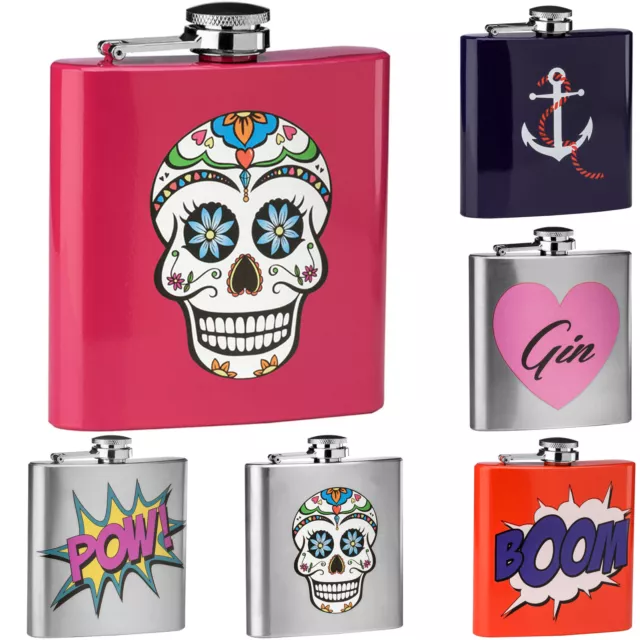 Hip Flask 6oz Designer Stylish Skull Party Festival Camping Christmas Halloween