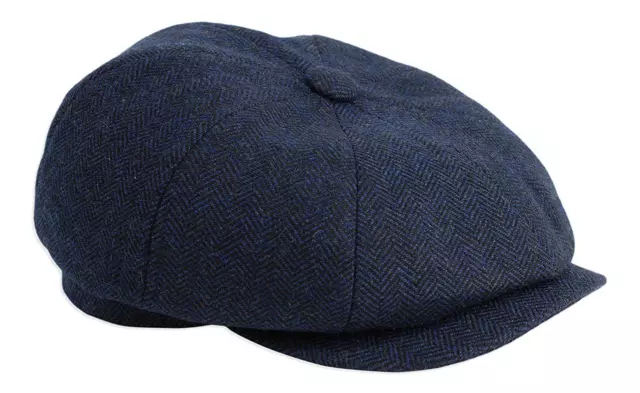 Gamble & Gunn 'Shelby' Newsboy Button Top Cap Blue Herringbone 57cm new medium