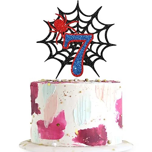 Dalaber Spider Man Cake Topper for 7th Birthday - Boys 7th Birthday Party