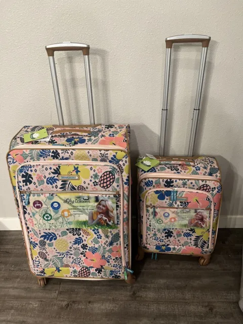 (2) NWT Lily Bloom Luggage Softside Spinner Suitcase Pineapple Carry On & Large