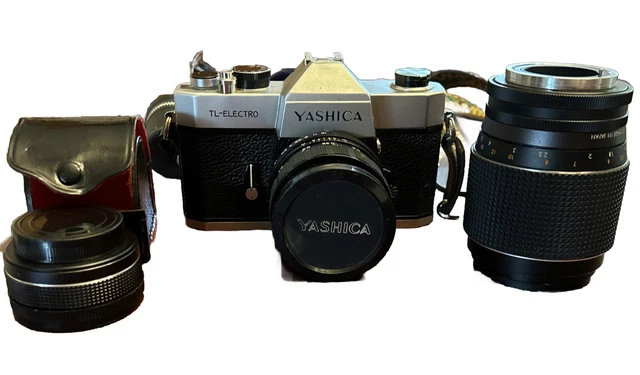 1970S VINTAGE YASHICA TL Electro Film Camera 3 Lenses 50 mm, Zoom