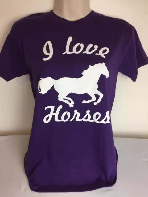 I Love Horses T-Shirt Personalised with your own name on back Tops Age 3-14 NEW