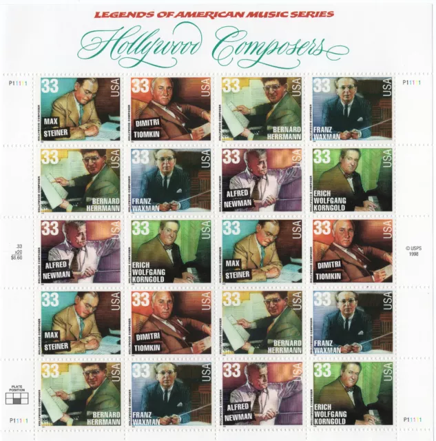 Scott #3344a Hollywood Composers Sheet of 20 Stamps - MNH