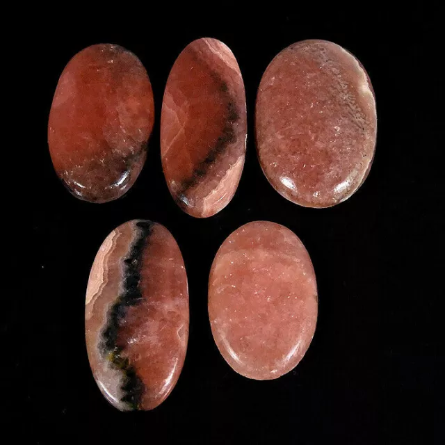 150Cts.Natural Rhodochrosite Oval Cabochon Loose Gemstone 05Pcs Lot 2