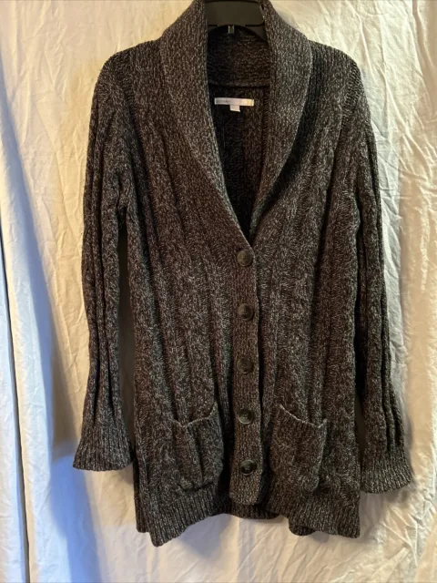 Old Navy Women’s Large Long Sleeve Black Long Button Up Thick Cardigan