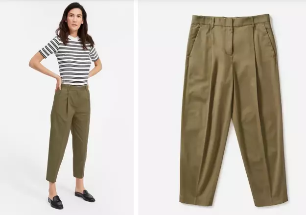 Everlane W 14 Slouchy Chino Pant Army Covert Green Casual Office Pleated