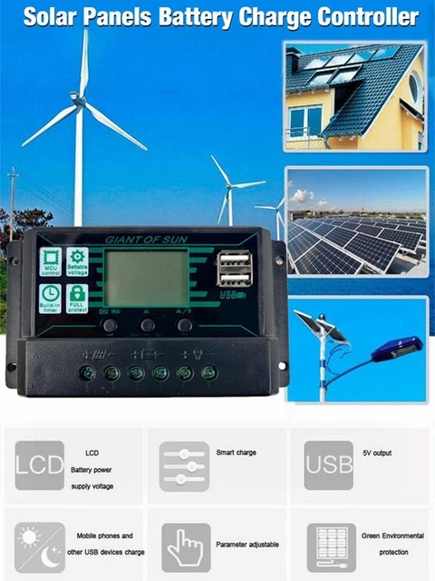 LCD SOLAR PANEL Battery Regulator Charge Controller Dual USB 12V/24V ...