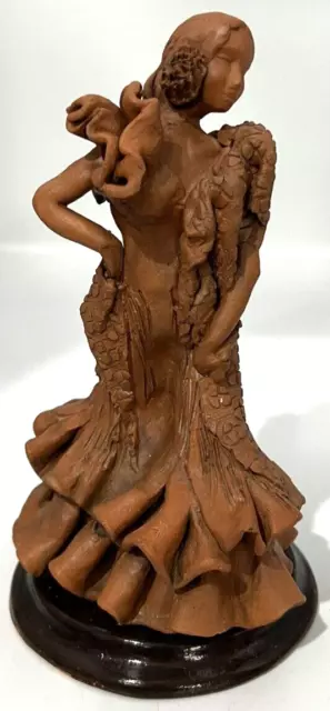 Vintage Terracotta Clay Sculpture Spanish Flamenco Dancer Handcrafted Statue 9" 2